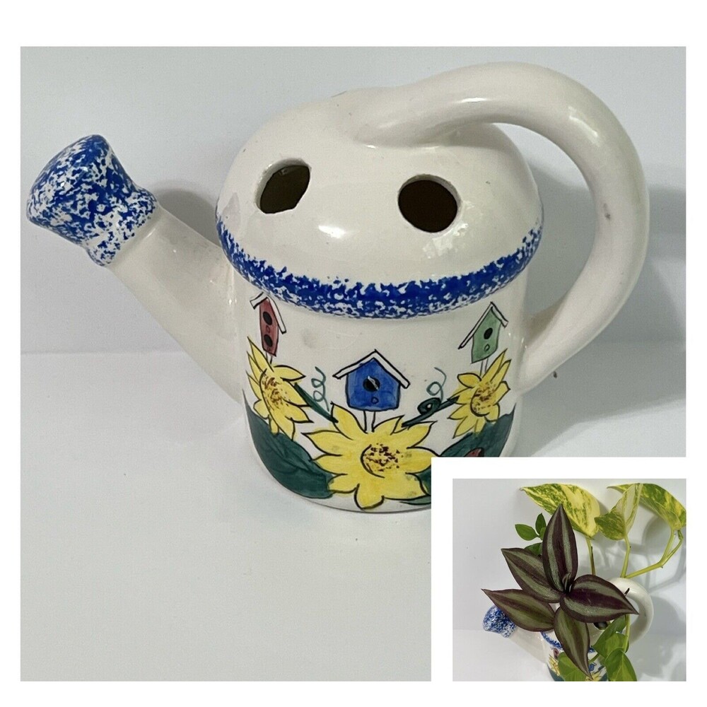 Vintage 80's Sculptural Watering Can Ceramic Flower Frog Propagation Station